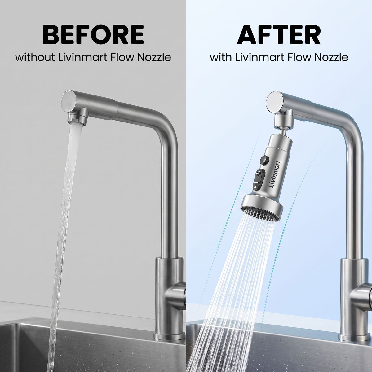 Stainless Steel Tap Extension for Kitchen and Basin | 3 Flow Modes | Flexible Faucet Extender for Taps