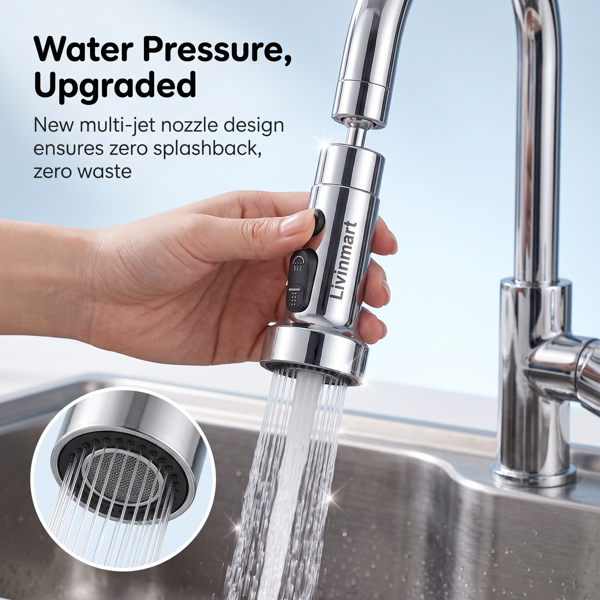 Stainless Steel Tap Extension for Kitchen and Basin | 3 Flow Modes | Flexible Faucet Extender for Taps