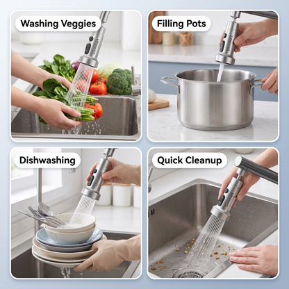 Stainless Steel Tap Extension for Kitchen and Basin | 3 Flow Modes | Flexible Faucet Extender for Taps