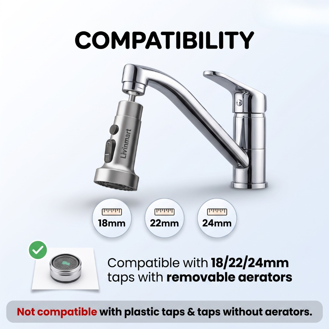 Stainless Steel Tap Extension for Kitchen and Basin | 3 Flow Modes | Flexible Faucet Extender for Taps