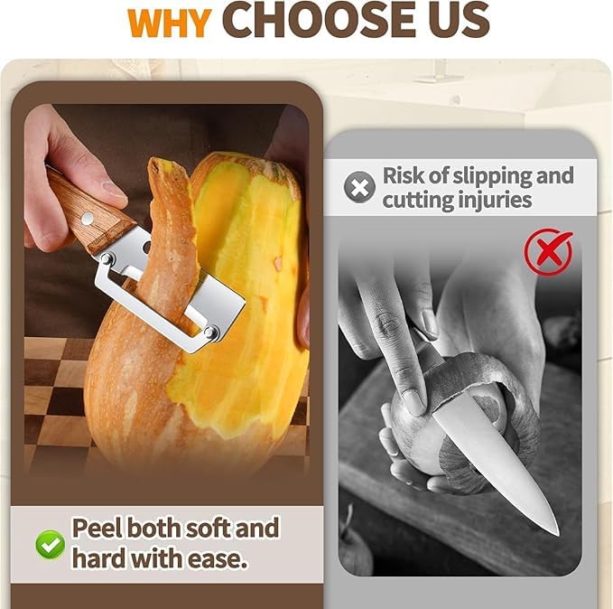 Multi-Functional Stainless Steel Vegetable Peeler with Wooden Handle & Bottle Opener