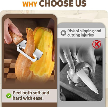 Multi-Functional Stainless Steel Vegetable Peeler with Wooden Handle & Bottle Opener