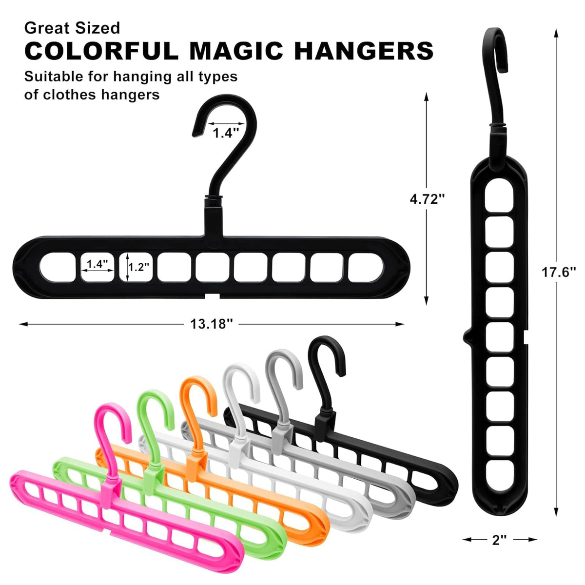 9 in 1 Magic Hanger Storage Rack Adjustable Anti-Slip Hanger Hooks Closet Tie Scarf Organize Holder Pants Clothing Drying Rack (Pack of 4)