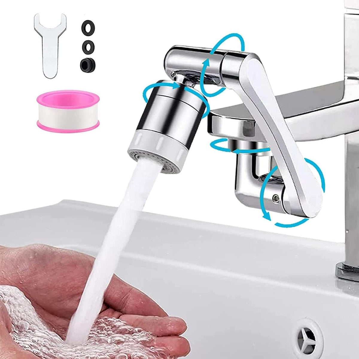 Stainless Steel 1080 Rotating Splash Filter Faucet Extender Dual Rotation Function Faucet Universal Extender Spray Head Anti Faucet Extender Bathroom Sink Sprayer Faucet [ 11x6x5 CM ]