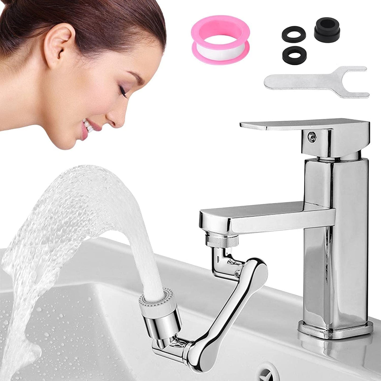 Stainless Steel 1080 Rotating Splash Filter Faucet Extender Dual Rotation Function Faucet Universal Extender Spray Head Anti Faucet Extender Bathroom Sink Sprayer Faucet [ 11x6x5 CM ]
