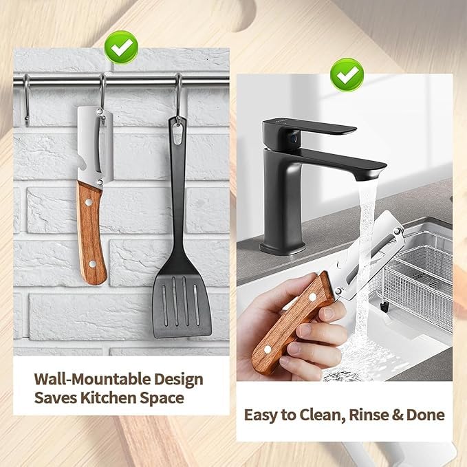Multi-Functional Stainless Steel Vegetable Peeler with Wooden Handle & Bottle Opener