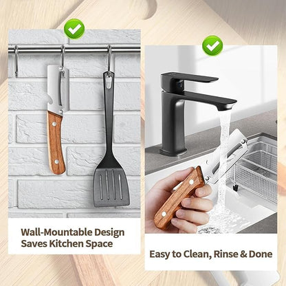 Multi-Functional Stainless Steel Vegetable Peeler with Wooden Handle & Bottle Opener