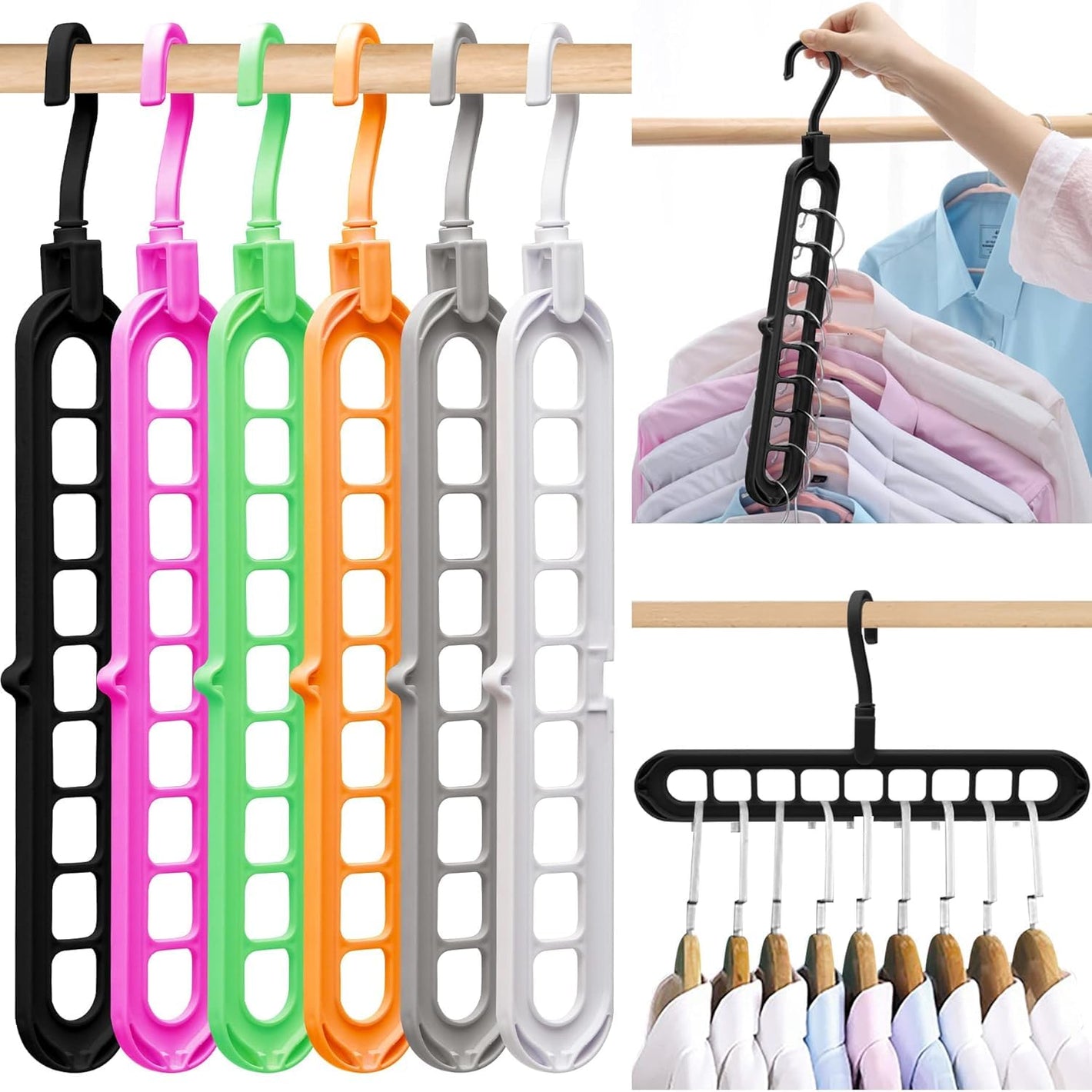 9 in 1 Magic Hanger Storage Rack Adjustable Anti-Slip Hanger Hooks Closet Tie Scarf Organize Holder Pants Clothing Drying Rack (Pack of 4)