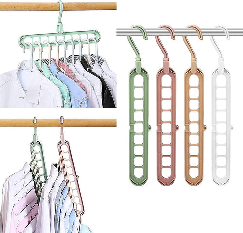 9 in 1 Magic Hanger Storage Rack Adjustable Anti-Slip Hanger Hooks Closet Tie Scarf Organize Holder Pants Clothing Drying Rack (Pack of 4)
