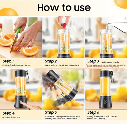 Portable Blender, Mini Personal Blender Bottles for shakes and smoothies, Cordless with USB Rechargeable To Go Mixer Electric juicer Cup for Fruit Juice Protein mixes Travel Juice Maker