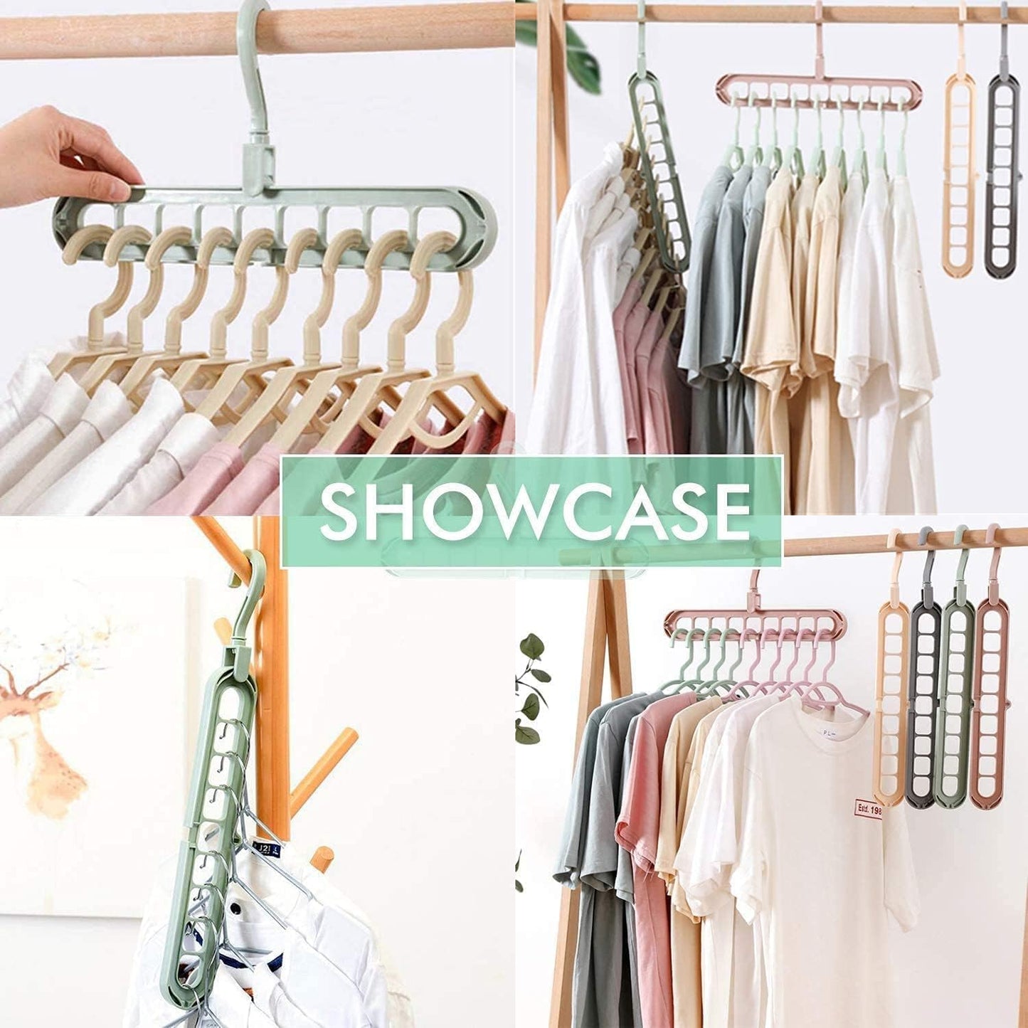 9 in 1 Magic Hanger Storage Rack Adjustable Anti-Slip Hanger Hooks Closet Tie Scarf Organize Holder Pants Clothing Drying Rack (Pack of 4)