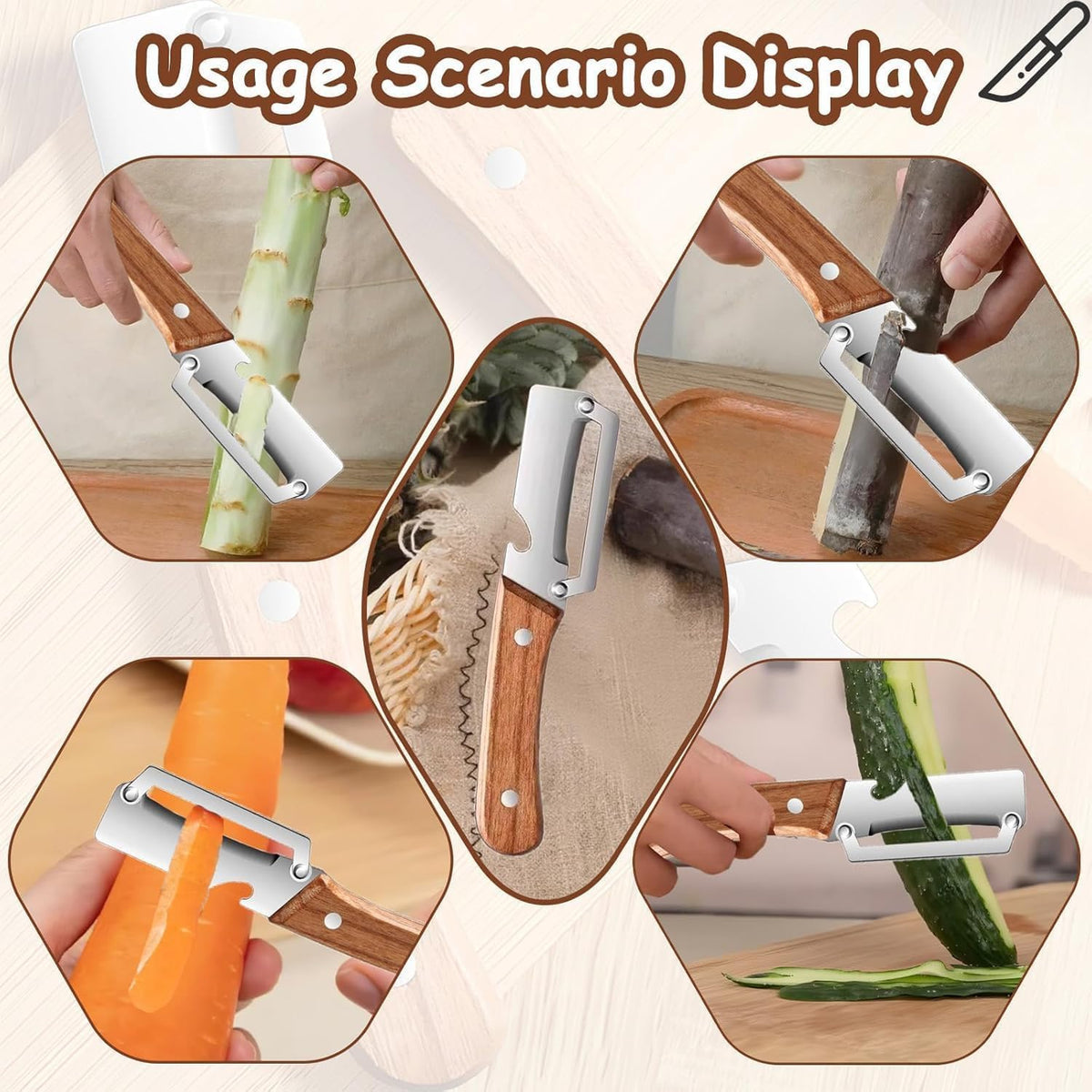 Multi-Functional Stainless Steel Vegetable Peeler with Wooden Handle & Bottle Opener