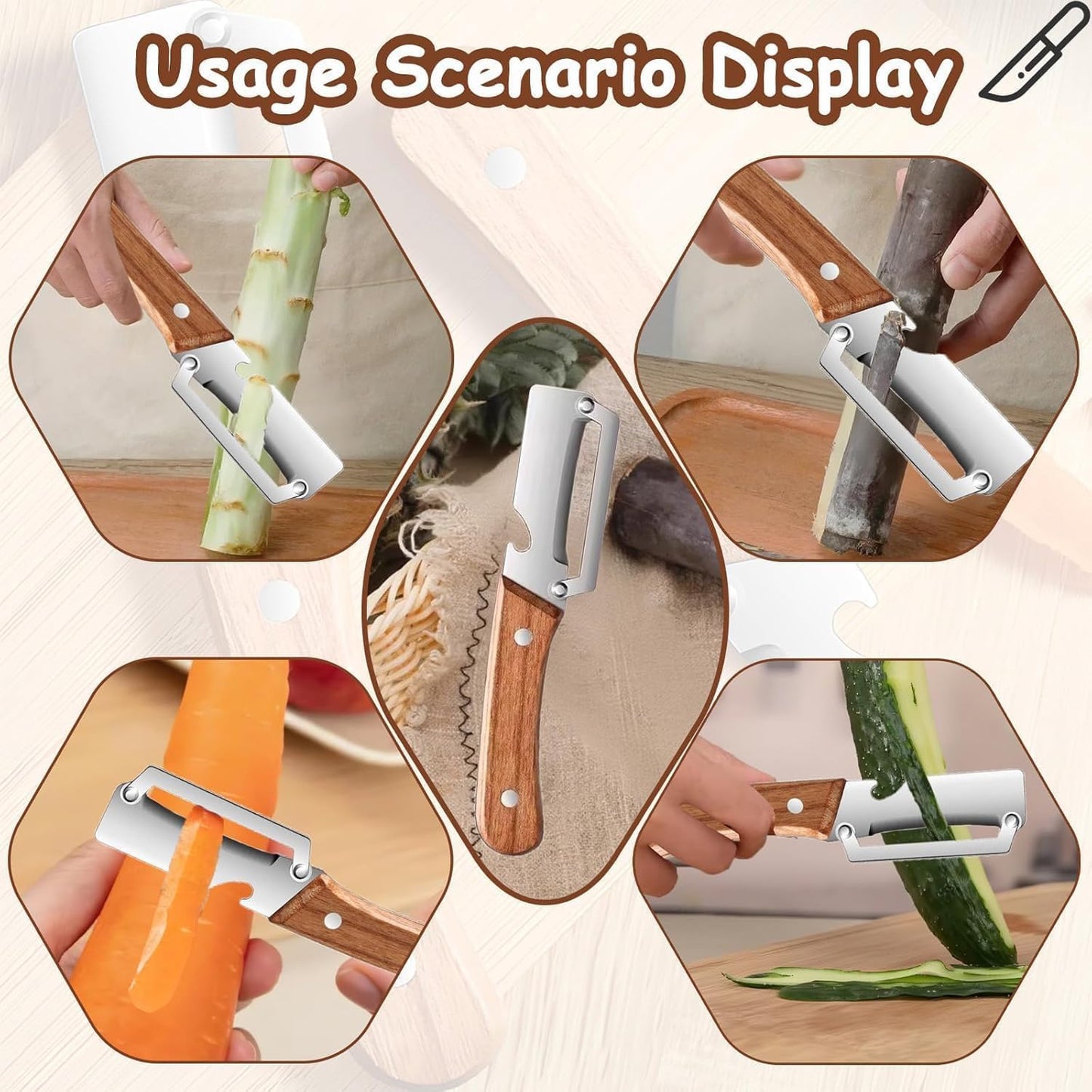 Multi-Functional Stainless Steel Vegetable Peeler with Wooden Handle & Bottle Opener