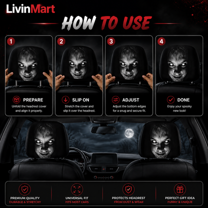 Ghost Face Snug-Fit Car Headrest Covers