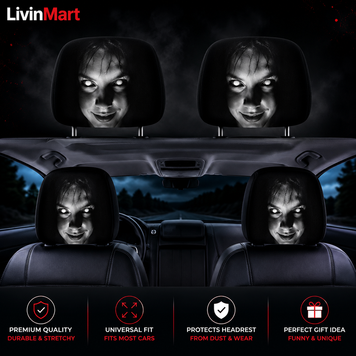 Ghost Face Snug-Fit Car Headrest Covers