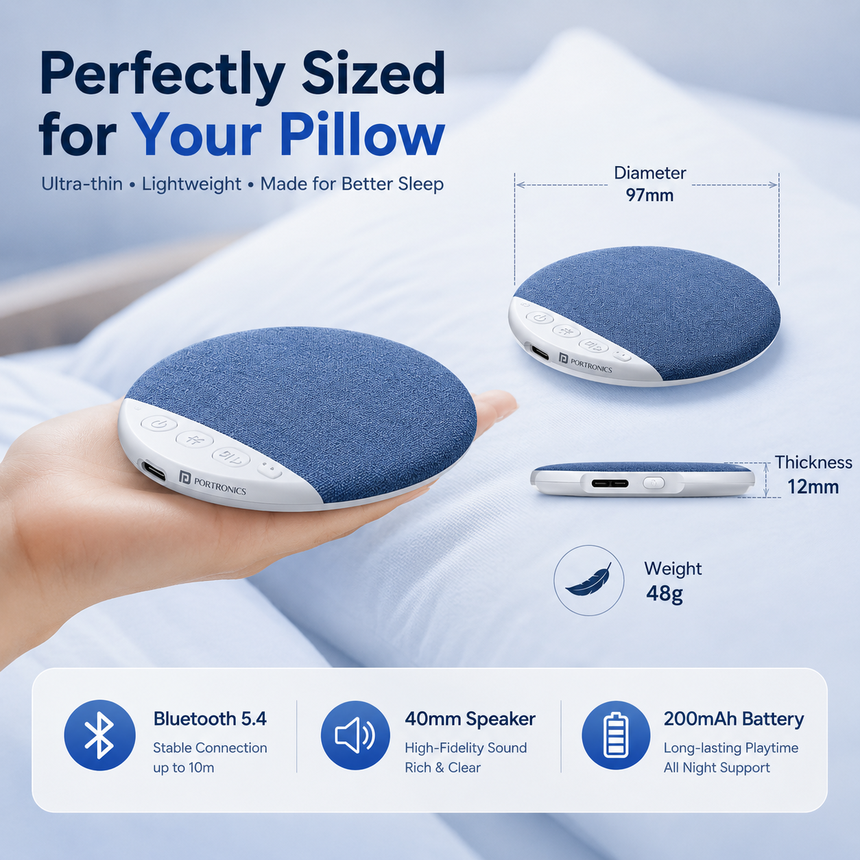 Portronics™ Pillow Pod - Sleep Speaker.